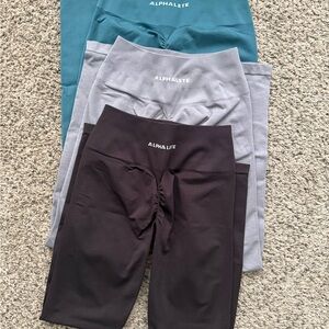 3 Pairs of Alphalete Women's Leggings - Teal, Gray, Dark Brown
